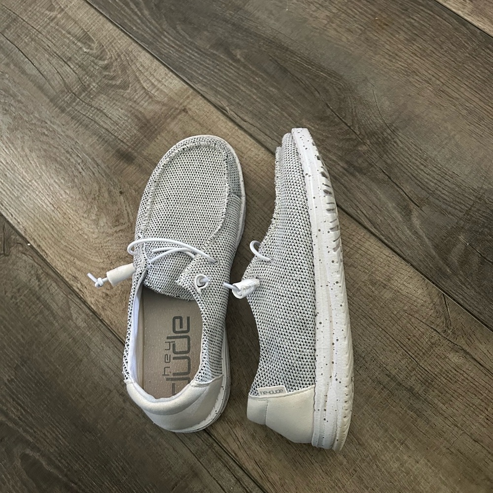 Hey Dude Gray and White Moccasin Shoes